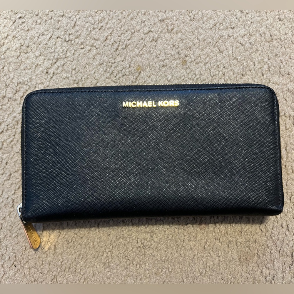 Michael Kors Black Continental Large Travel Wallet